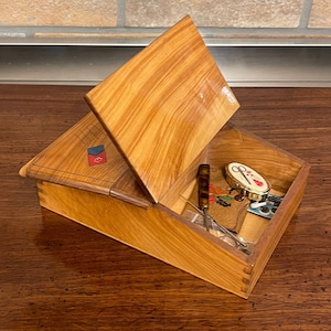 English Antique Art Deco Period Walnut Sewing Box circa 1930 with Contents