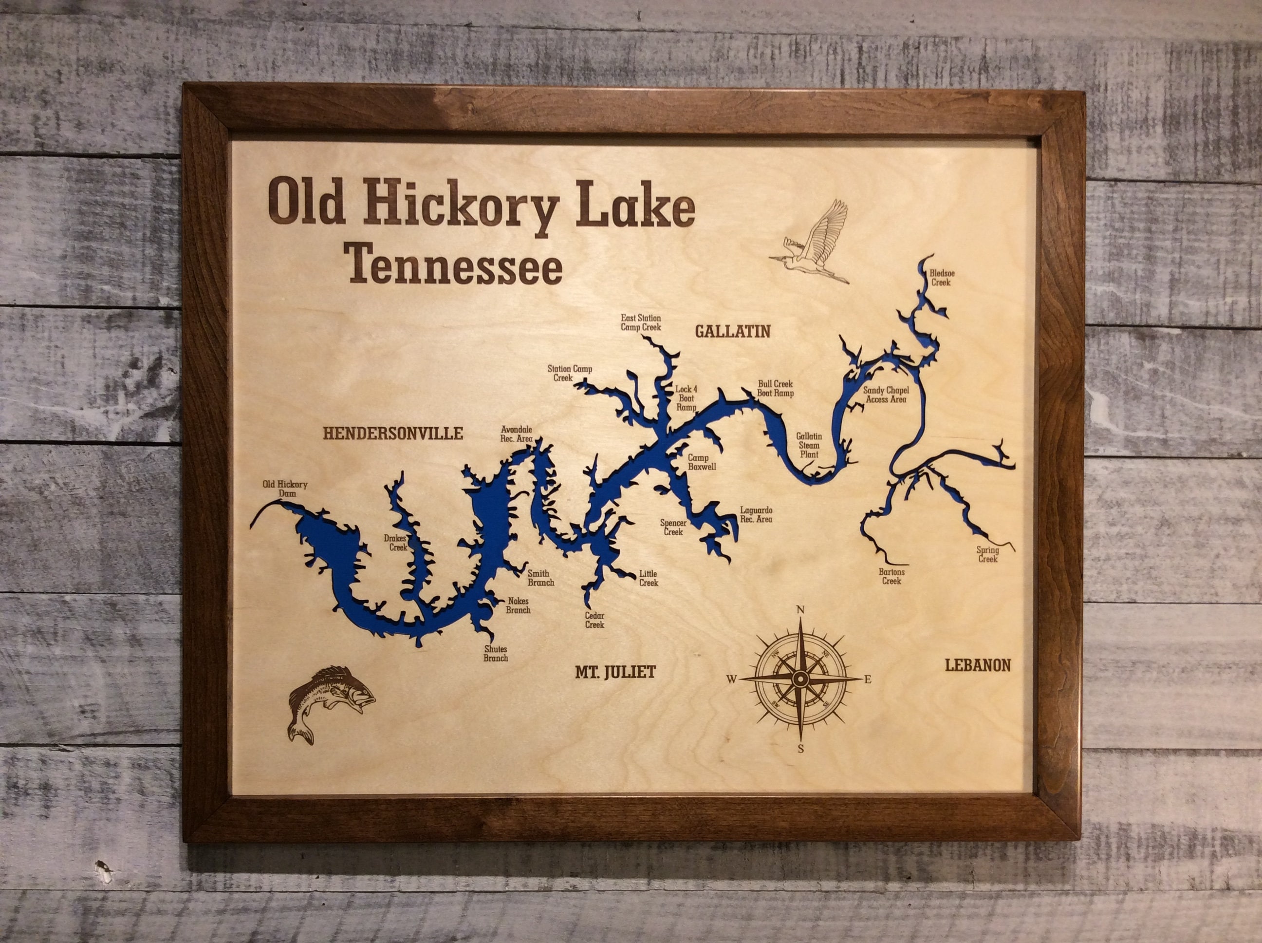 Old Hickory Lake Tennessee wooden lake map laser engraved Etsy