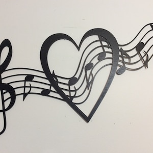 Music notes with heart, wavy, staff