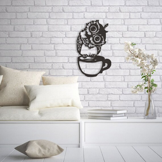 Wooden Coffee Owl Wall Art - Coffee wooden wall decor - Owl wooden wall hanging - Polygonal birds - Home Decor Nursery Office Living Room