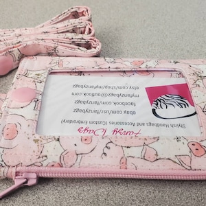 Llavero con billetera para identificación con estampado de cerdito súper lindo