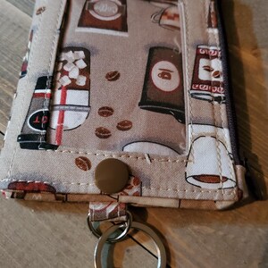 Super Cute Expresso Coffee Wristlet Lanyard ID/Badge Wallet w/Keyring image 3