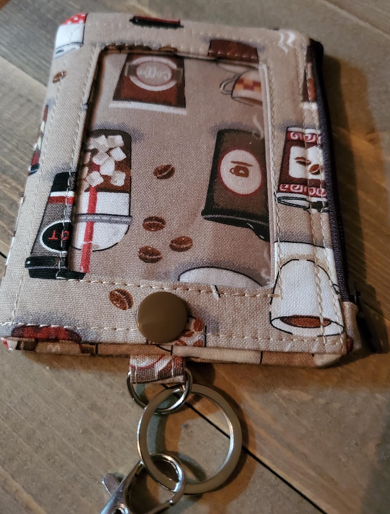 Super Cute Expresso Coffee Wristlet Lanyard ID/Badge Wallet w/Keyring image 3