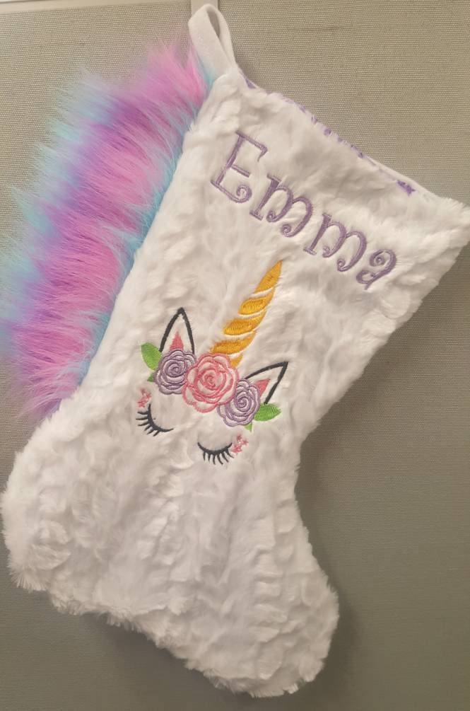 Handmade Faux Fur Pink Unicorn Stocking-Monogram Available