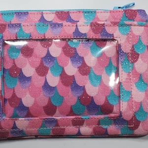 Monedero y llavero con estampado de escamas de sirena en rosa multicolor súper lindo
