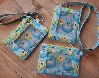 Super Cute Monster & Friends Print ID Wallet Key Chain/Lanyard
