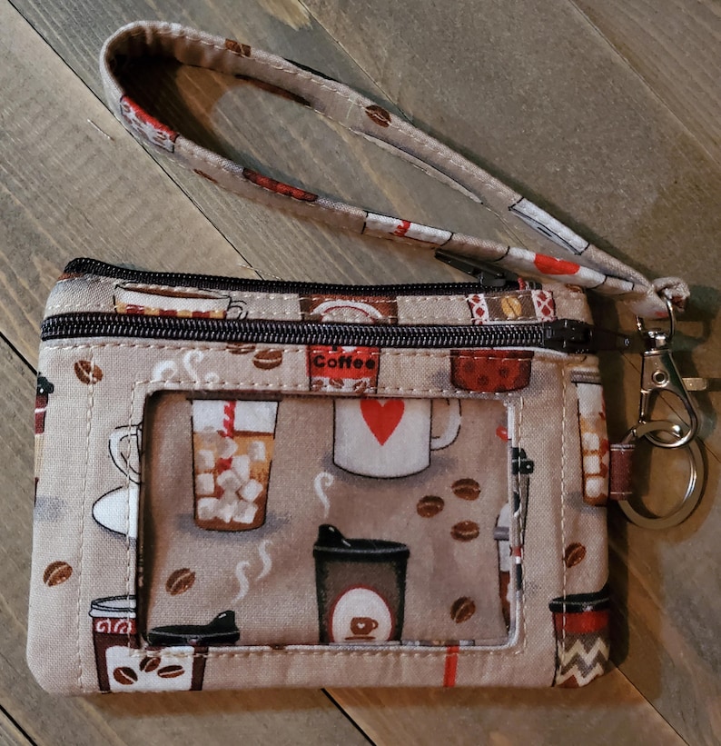 Super Cute Expresso Coffee Wristlet Lanyard ID/Badge Wallet w/Keyring ID Wallet w/Wristlet