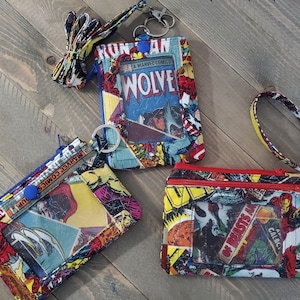 Super Cute American Hero Comic Print Wristlet Lanyard ID Wallet w/Keyring