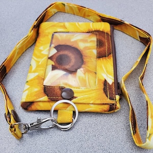 Llavero/cordón para billetera con identificación y estampado de girasoles súper lindo