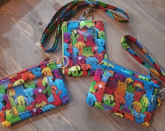 Super Cute Multicolor Puppy Dog Print Coin ID Wallet Key Chain