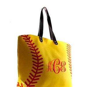 Super Cute Large Solid Softball Tote Print Canvas Tote -Monogram Included