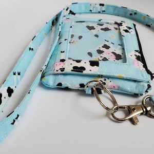 Super Cute Light Blue MooMoo Cow Print ID & Coin Wallet Key Chain/Lanyard