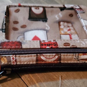 Super Cute Expresso Coffee Wristlet Lanyard ID/Badge Wallet w/Keyring 3 Zipper Pocket