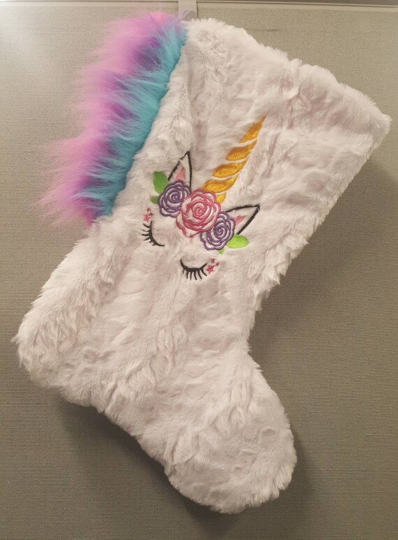 Handmade Faux Fur Pink Unicorn Stocking-Monogram Available