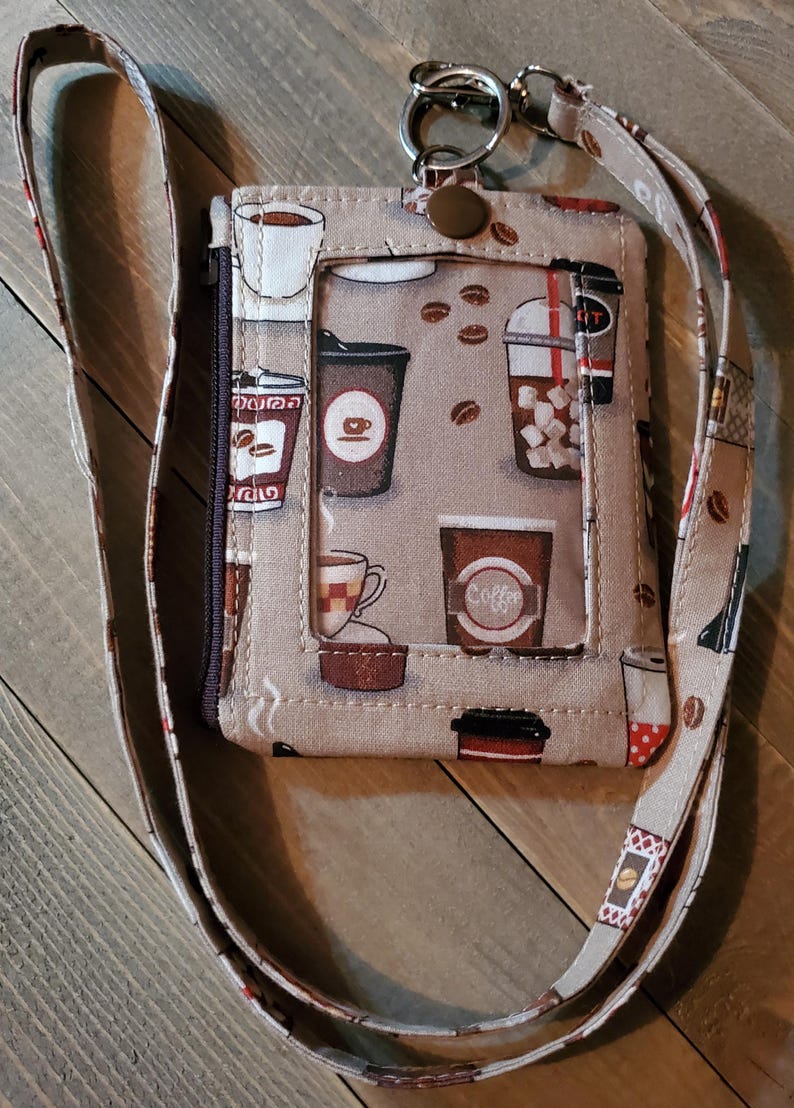 Super Cute Expresso Coffee Wristlet Lanyard ID/Badge Wallet w/Keyring ID Wallet w/lanyard