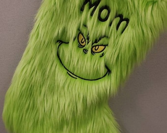 Adorable Handmade Furry Green Character Christmas Stocking