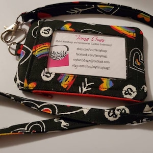 Monedero, llavero y cordón para la muñeca con estampado de amor y arcoíris súper lindo
