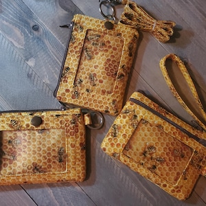 Llavero con billetera para identificación con estampado de abejas y miel súper lindo