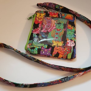 Llavero para billetera con identificación y estampado de gato multicolor súper lindo
