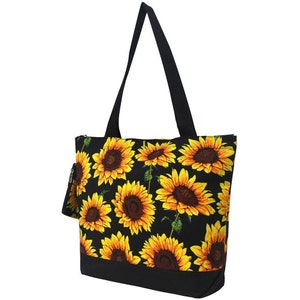 Super Cute Sunflower Print Canvas Tote -Monogram Available