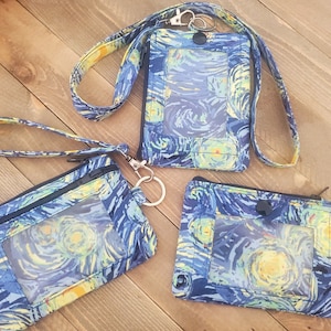 Llavero/cordón para billetera con identificación y estampado de noche estrellada súper lindo