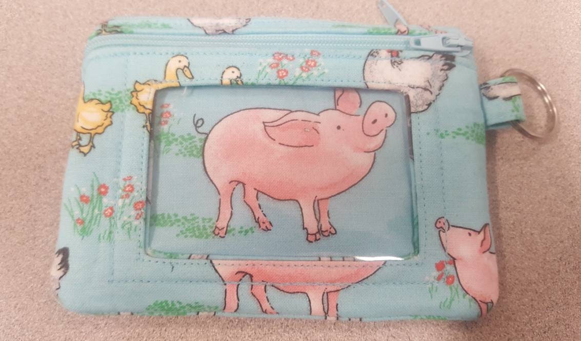 Super Cute Multi-Color Farm Animal Print Zipped ID Wallet Key Chain