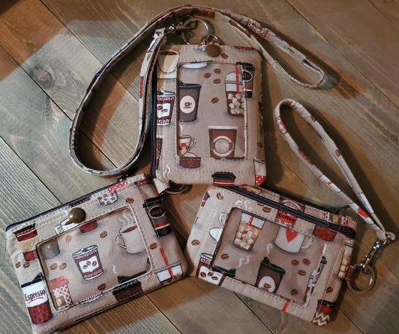 Super Cute Expresso Coffee Wristlet Lanyard ID/Badge Wallet w/Keyring