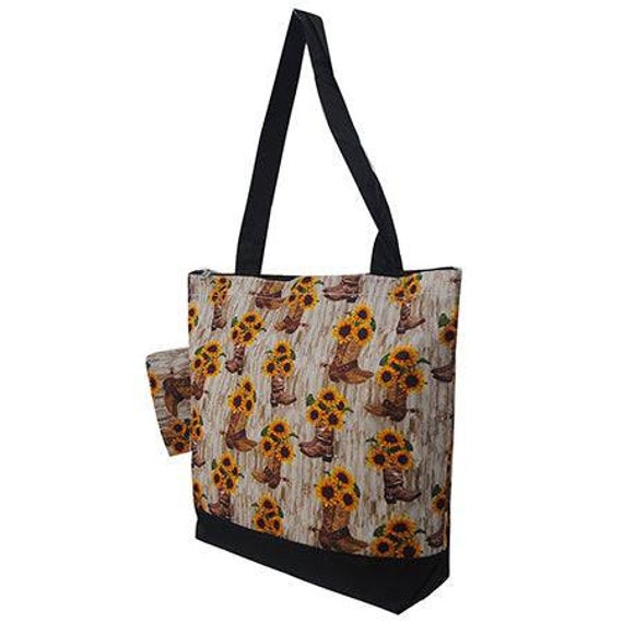 Super Cute Sunflower Cowgirl Boots Print Canvas Tote monogram - Etsy