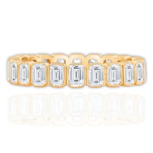 14K Gold Bezel Emerald Eternity Ring • Bezel Ring • Emerald Bezel Eternity Band • Moissanite Wedding Bands