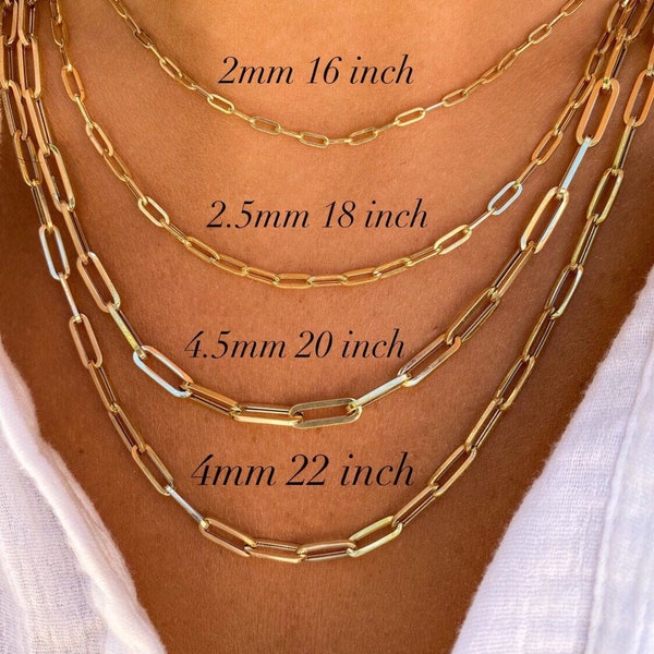 14K Gold Paperclip Chain | Unisex Paperclip Chains | 14K Gold Chains | Paperclip 14" 16" 18" 20" 22" 24" Chains | Mothers Day Gift