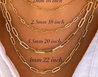 14K Gold Paperclip Chain | Unisex Paperclip Chains | 14K Gold Chains | Paperclip 14" 16" 18" 20" 22" 24" Chains | Mothers Day Gift