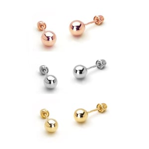 14K Solid Gold Ball Studs. Screwback Ball Studs- Solid Gold Ball Studs - 3mm 4mm 5mm 6mm 7mm 8mm Ball Studs- Dainty Ball Studs-Kids Studs