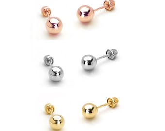 14K Solid Gold Ball Studs. Screwback Ball Studs- Solid Gold Ball Studs - 3mm 4mm 5mm 6mm 7mm 8mm Ball Studs- Dainty Ball Studs-Kids Studs