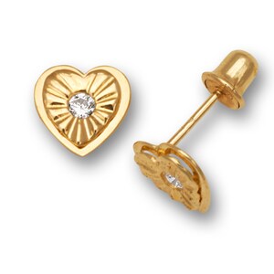 Orecchini a bottone a forma di cuore in oro giallo massiccio 14K con zirconi cubici bianchi/rossi/6 mm/orecchini da ragazza/spedizione gratuita/