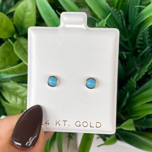 14K Solid Gold Bezel Set Turquoise Studs • Solid Gold •  Sleeping Beauty Turquoise Earrings • Dainty Stud Earrings