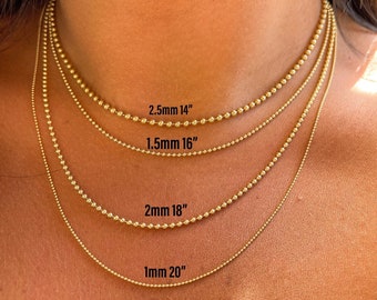 14K Solid Gold Ball Chain | Ball Dainty Chain | Gold Ball