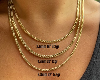 14K Gold Miami Cuban Chain | Link Chain Necklace | 14K Cuban Bracelet | Unisex Gold Cuban Chain 7.5"-24"