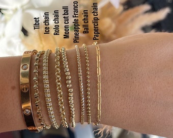 14K Solid Gold Bracelets • Ball Dainty Chain • Paperclip Bracelet • Dainty Arm Party Chains  • 14K Gold Dainty Bracelets • Bracelet Stack