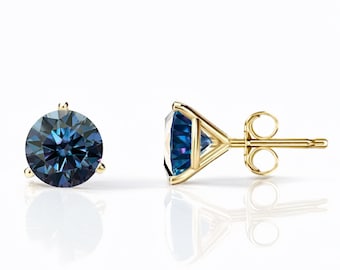 14K Gold Martini Dark Blue Moissanite Stud Earrings – GRA Certified