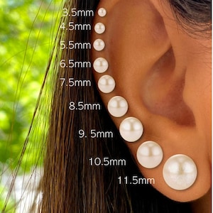 14K Solid Gold Genuine Pearl Pushback Earrings- 14K Pearl Studs- Pearl Studs- 14K Cultured Pearl Studs- 3.5mm 4.5mm 5.5mm 6.5mm 7.5mm