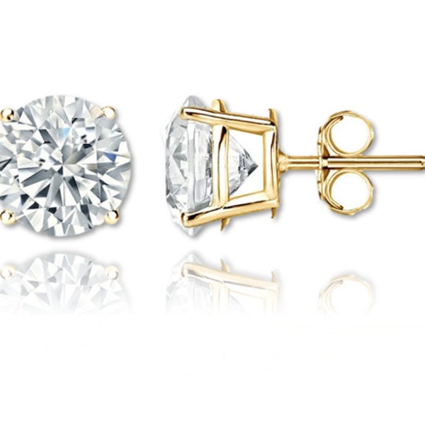14K Solid Gold Round Cut Solitaire 4 Prong Heavy Basket Setting Studs | Round Cut Pushbacks Martini| .11ct | .25ct |.50ct | .84ct | 1.3ct |