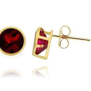 14K Solid Gold Round Cut Bezel Geboortesteen Oorbellen| Pushback ronde uitgesneden studs | 14K gouden geboortesteen studs | Bezel ronde studs