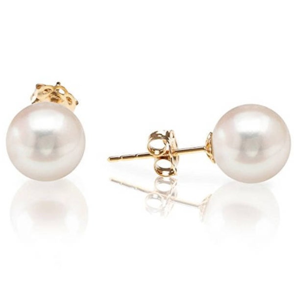 14K Solid Gold Genuine Pearl Pushback Earrings- 14K Pearl Studs- Pearl Studs- 14K Cultured Pearl Studs- 3.5mm 4.5mm 5.5mm 6.5mm 7.5mm