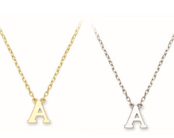 14K Pure Solid Gold Dainty Initial Necklace- 16"  Cable Chain - Letter Initial Necklace - Dainty Necklace -Minimalist Necklace