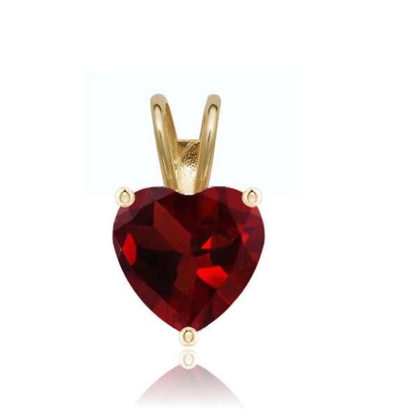 14K Solid Gold Heart Garnet Pendant | Birthstone Pendant | 5mm 6mm Red Garnet Pendant