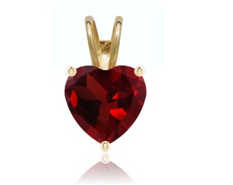 14K Solid Gold Heart Garnet Pendant | Birthstone Pendant | 5mm 6mm Red Garnet Pendant