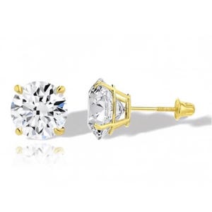 14K Solid Gold Solitaire Stud Earrings | 4-Prong Classic | Screwback | Moissanite or CZ | 2mm 3mm 4mm 5mm 6mm 7mm 8mm
