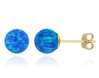14k Yellow Gold Lab Created Synthetic Opal Fiery Pushback Studs- White Opal-Pink Opal- Blue Opal- Opal Earrings-Opal Studs