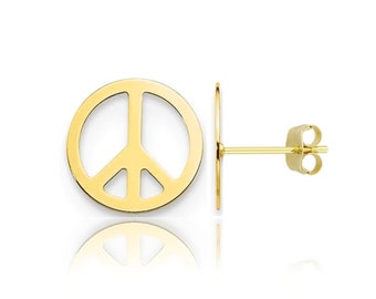 14K Solid Gold SCREW BACK14K Solid Gold Tiny Peace Sign Stud Earrings