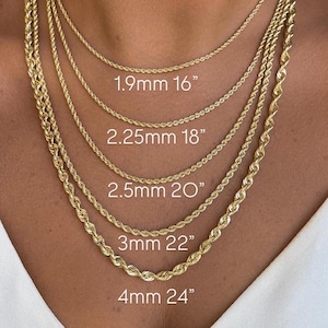 14Kイエローゴールドロープチェーンネックレス｜エレガントなユニセックススタイル